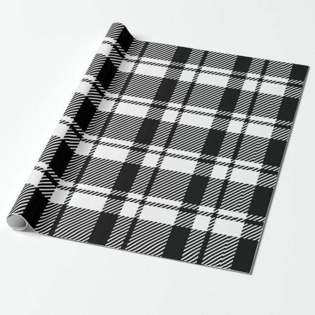 Papel De Presente Xadrez Branca Moderna e Tartan Preto (Desenrolado)
