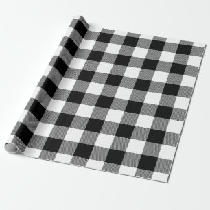 Papel De Presente Xadrez Branca Negra Tartan Padrão Natal