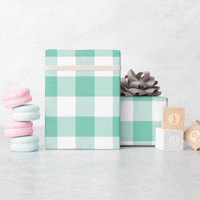 Papel De Presente Xadrez Branco Menta Brisa Fresca de Verão (Chá de bebê)