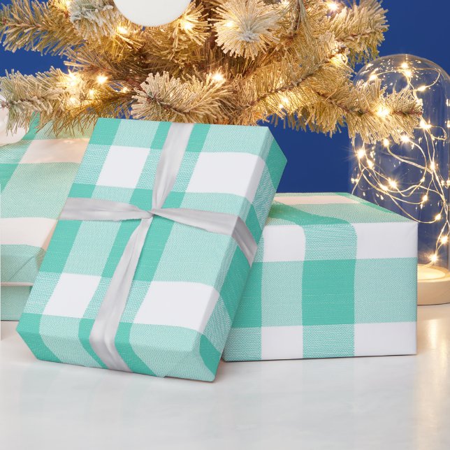 Papel De Presente Xadrez Branco Menta Brisa Fresca de Verão (Feriados)