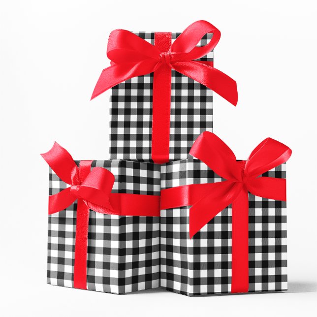 Papel De Presente Xadrez Búfalo Branco e Preto Clássico (Classic White and Black Buffalo Plaid Wrapping Paper)