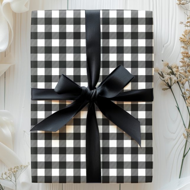 Papel De Presente Xadrez Búfalo Preto e Branco (Criador carregado)