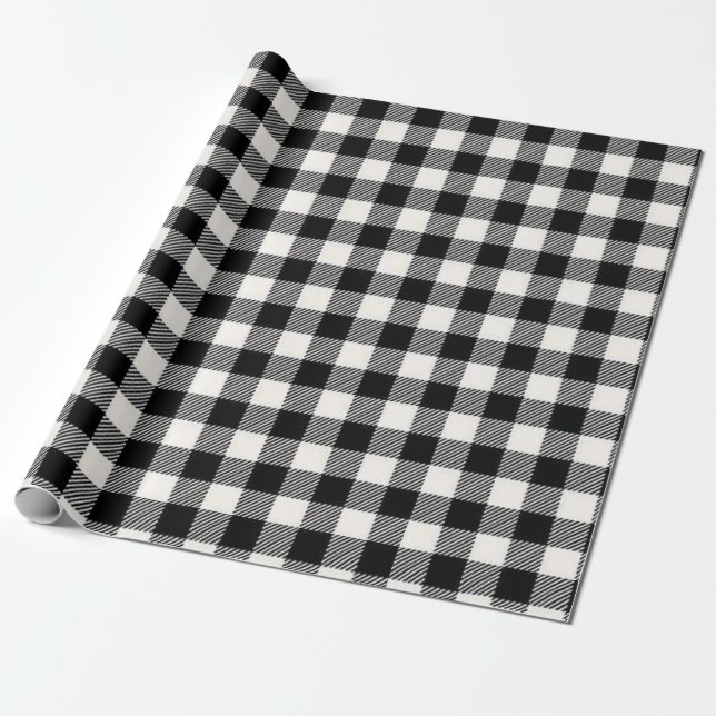 Papel De Presente Xadrez Búfalo Preto e Branco Sem Costura (Desenrolado)