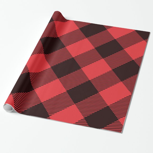 Papel De Presente Xadrez Búfalo Vermelho e Preto de Feriado (Desenrolado)