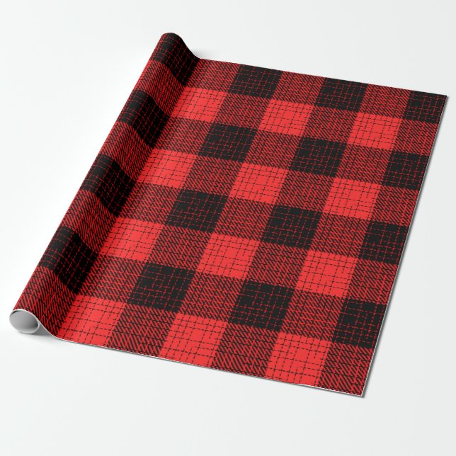 Papel De Presente Xadrez Búfalo Xadrez Vermelho Preto (Desenrolado)