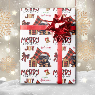 Papel De Presente Xadrez Buffalo Rottweiler Puppy Natal