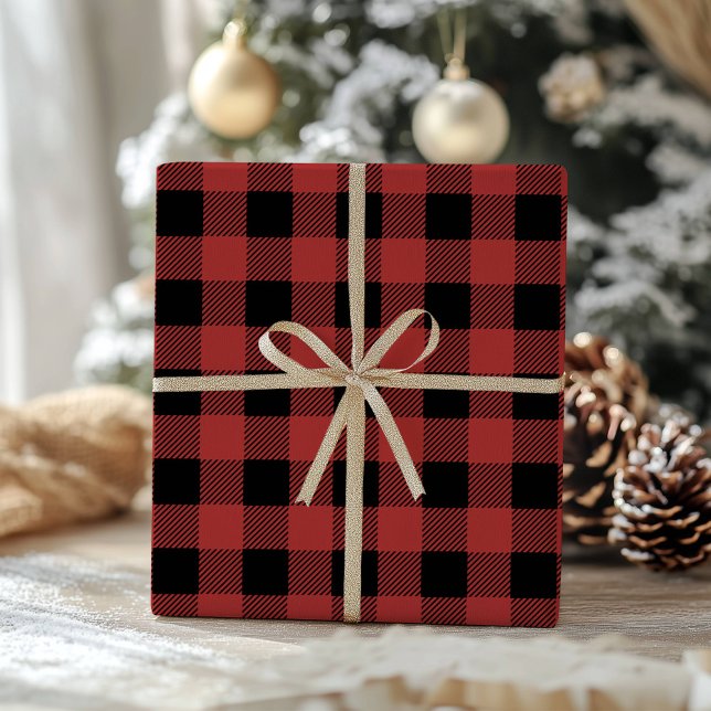 Papel De Presente Xadrez Buffalo Vermelho e Preto  Gingham Lumberjac (Criador carregado)