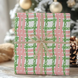 Papel De Presente Xadrez Caprichoso Vermelho e Verde em Aquarela