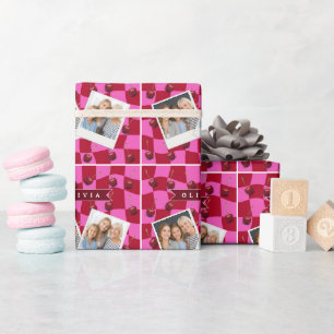 Papel De Presente Xadrez Cereja Personalizado Retro Nome Personaliza
