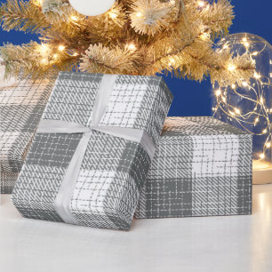 Papel De Presente Xadrez cinza e branco riscado