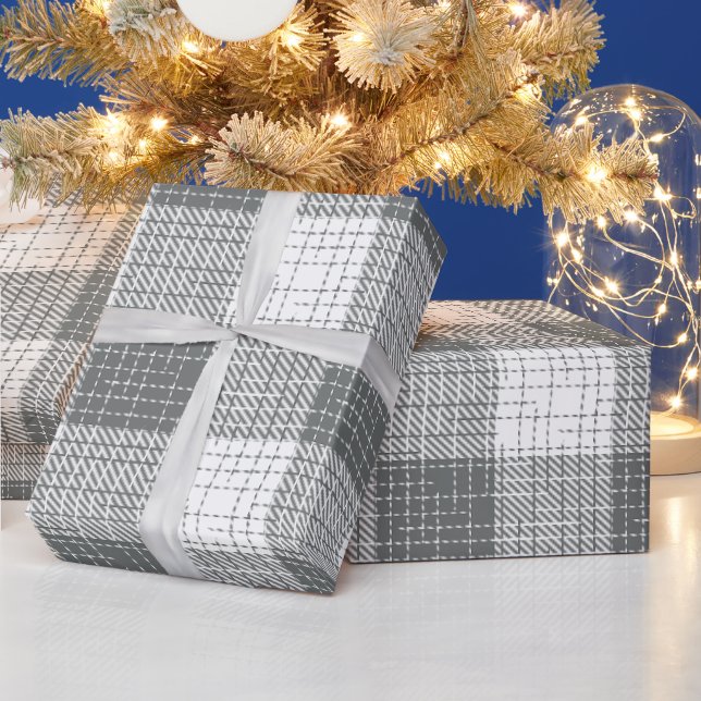 Papel De Presente Xadrez cinza e branco riscado  (Feriados)