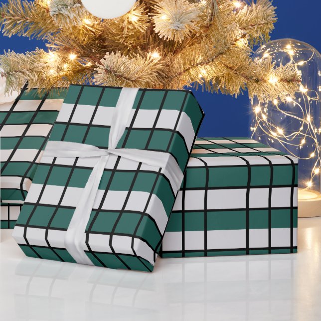 Papel De Presente Xadrez Cinza Verde-água Preto  (Feriados)