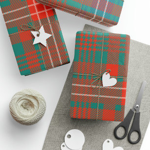 Papel De Presente Xadrez Clan Wilson Laranja Azul Tartan