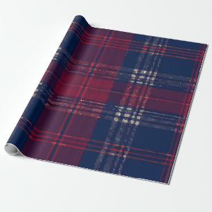 Papel De Presente Xadrez Clássico Azul Escuro e Vermelho – Ousado e 