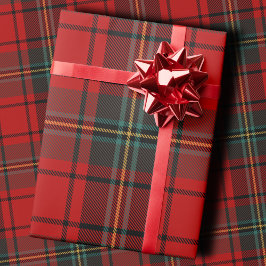 Papel De Presente Xadrez Clássico de Férias Vermelho Natal Estiloso
