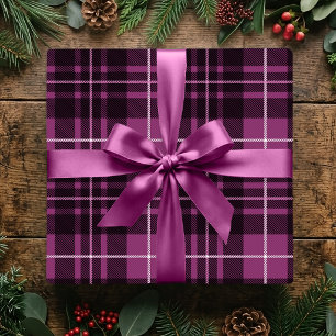 Papel De Presente Xadrez Clássico de Natal Rosa Escuro Férias Tartan