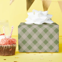 Papel De Presente Xadrez Clássico Elegante em Verde Sage