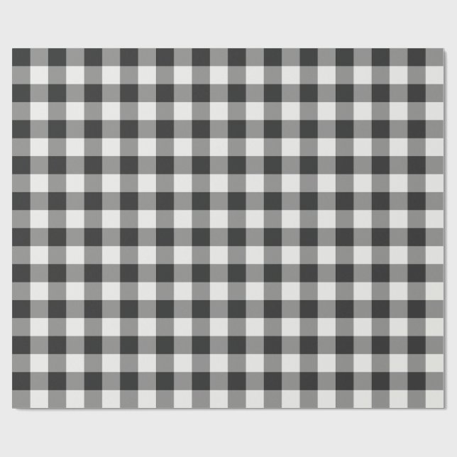 Papel De Presente Xadrez Clássico Preto e Branco de Natal Gingham (Aberto)