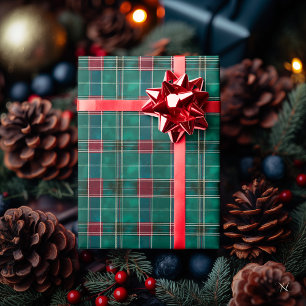 Papel De Presente Xadrez Clássico Verde e Vermelho – Natal Festivo