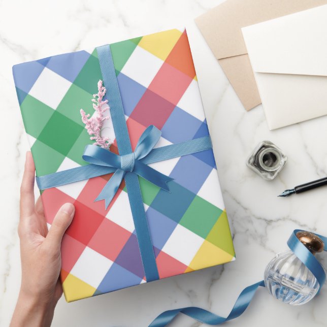 Papel de Presente Xadrez com Cores Primárias Vibra (Presentear)