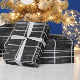 Papel De Presente Xadrez de Aço Industrial Cinza Preto