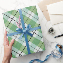 Papel De Presente Xadrez de Aquarela Verde e Branca