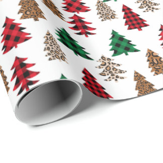 Papel De Presente Xadrez de Árvore de Natal Buffalo e Leopardo