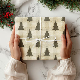 Papel De Presente Xadrez de Árvore de Natal da Moderna Farmhouse
