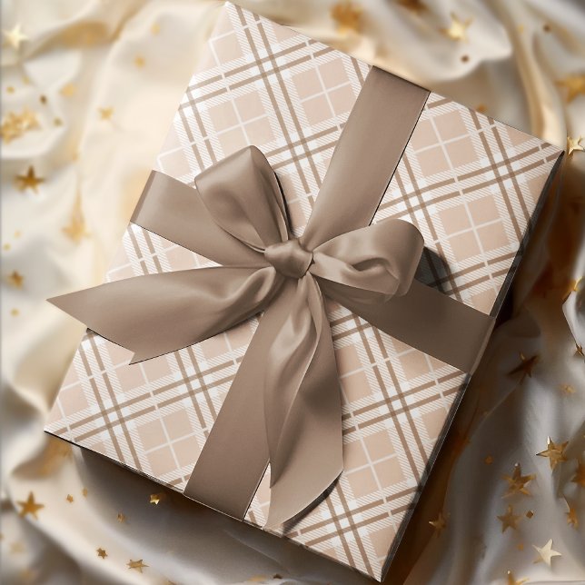 Papel De Presente Xadrez de bege castanho, outono, Chic Cachado (Criador carregado)