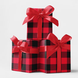 Papel De Presente Xadrez de Búfalo com Chevron Vermelho e Preto Gran