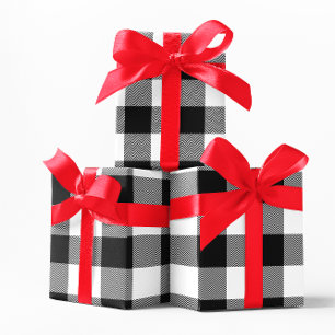 Papel De Presente Xadrez de Búfalo Grande Branco e Preto