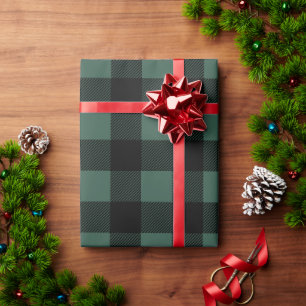 Papel De Presente Xadrez de Búfalo Grande Caçador Verde e Preto Rúst