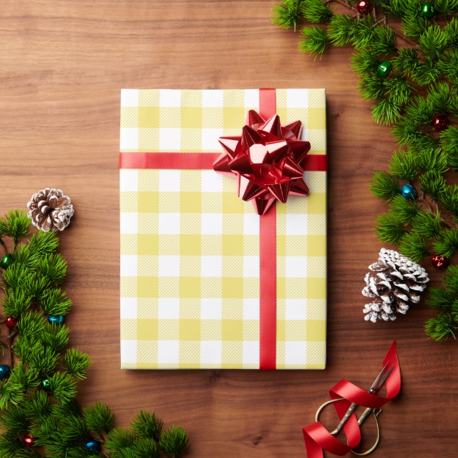 Papel De Presente Xadrez de Búfalo padrão gingham amarelo pastel (Presente de Natal)