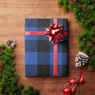 Papel De Presente Xadrez de Búfalo Preto e Azul Real de Natal