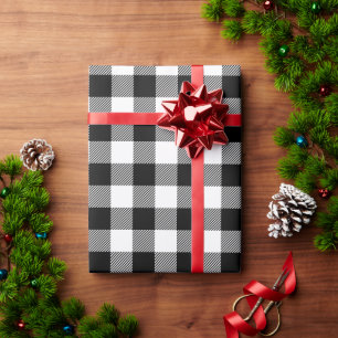 Papel De Presente Xadrez de Búfalo Preto e Branco de Natal