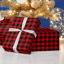 Papel De Presente Xadrez de Búfalo Preto e Vermelho Lumberjack Tarta