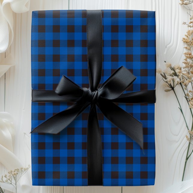 Papel De Presente Xadrez De Búfalos Azul E Preto (Criador carregado)