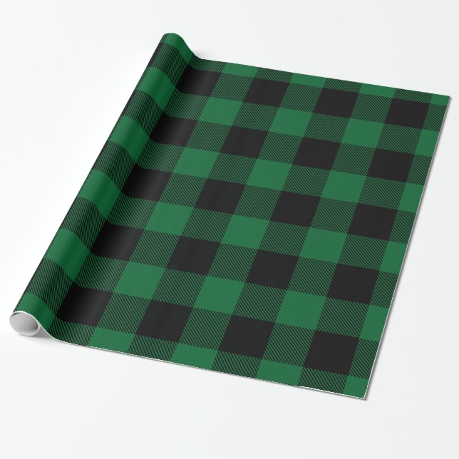 Papel De Presente Xadrez de Búfalos,  de Búfalos, Verde e Preto (Desenrolado)