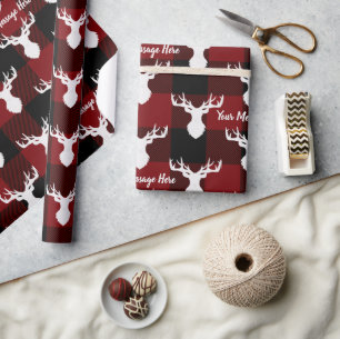 Papel De Presente Xadrez de Búfalos Vermelho e Negro Rustic Silhoue