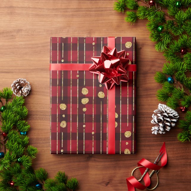 Papel De Presente Xadrez de búfalos vermelho e preto (Presente de Natal)