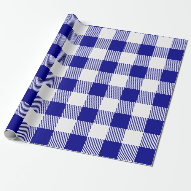 Papel De Presente Xadrez de Buffalo Azul e Branco (Desenrolado)