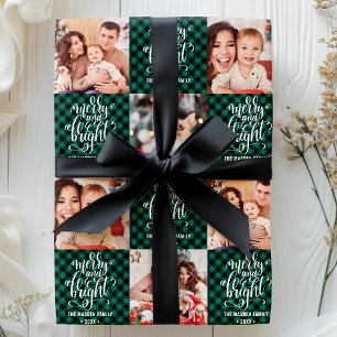 Papel De Presente Xadrez De Buffalo E Foto De Natal Brilhante