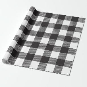 Papel De Presente Xadrez de Buffalo Preto e Branco
