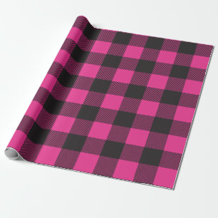 Papel De Presente Xadrez de Buffalo Preto e Rosa