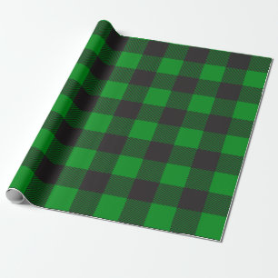 Papel De Presente Xadrez de Buffalo Preto e Verde