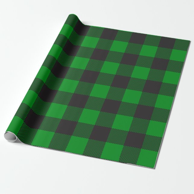 Papel De Presente Xadrez de Buffalo Preto e Verde (Desenrolado)