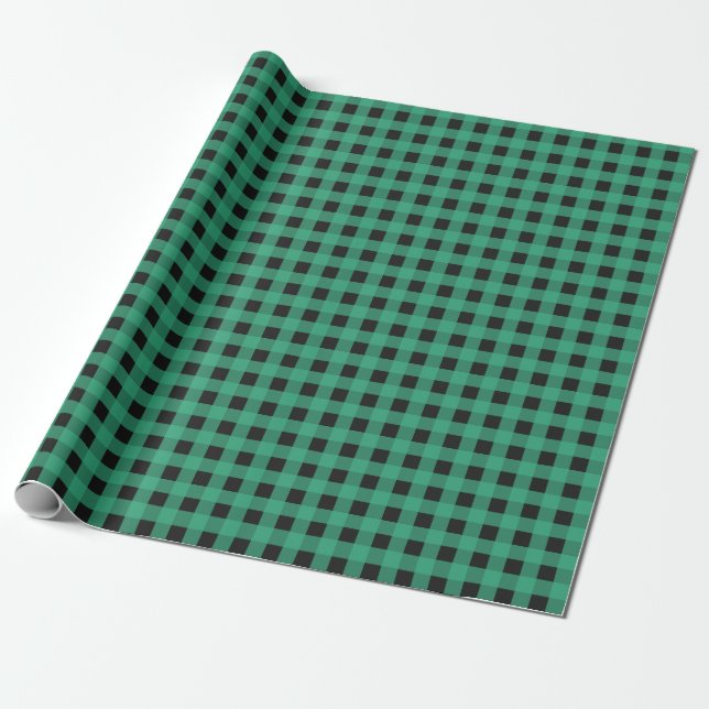 Papel De Presente Xadrez de Buffalo Verde Padrão Simples Rústico (Desenrolado)