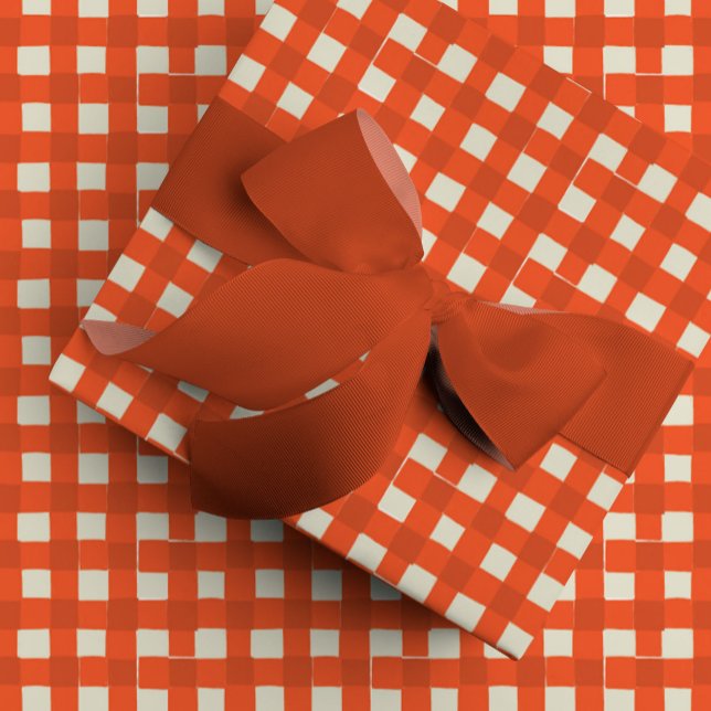 Papel De Presente Xadrez de controlo de Buffalo Desenho Vermelho (Red Hand-Drawn Buffalo Check Plaid Wrapping Paper)