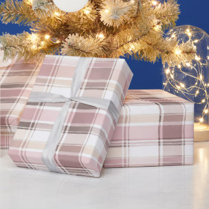 Papel De Presente Xadrez de Creme Branco Cor-de-Rosa Cinzenta Bandei