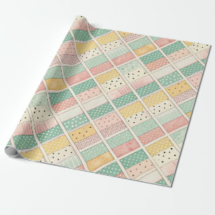 Papel De Presente Xadrez de Diamante Geométrico Mostarda Retro Ponto